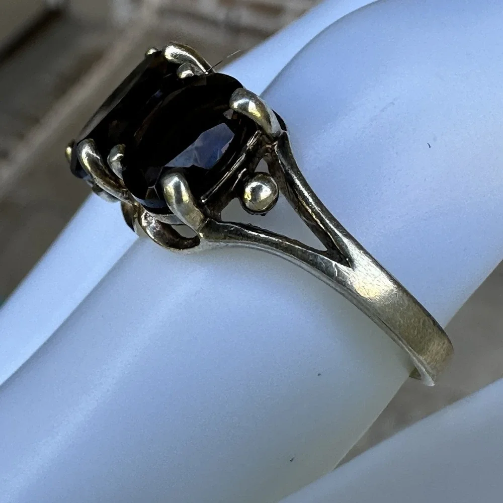 SETA  Accent Ring Size‎ 8 Triple Smoky Quartz Gems Gold Plated 925 Sterling 4.4g